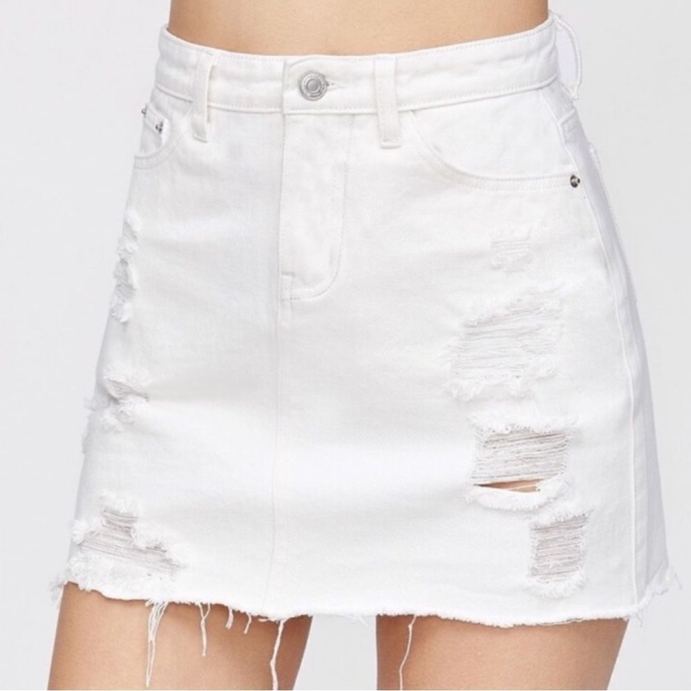 American Eagle Denim White Distress Mini Skirt 2